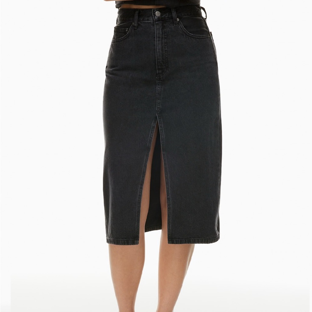 Aritzia 90s Halle Skirt from Denim Forum Black Midi Skirt with Front Slit